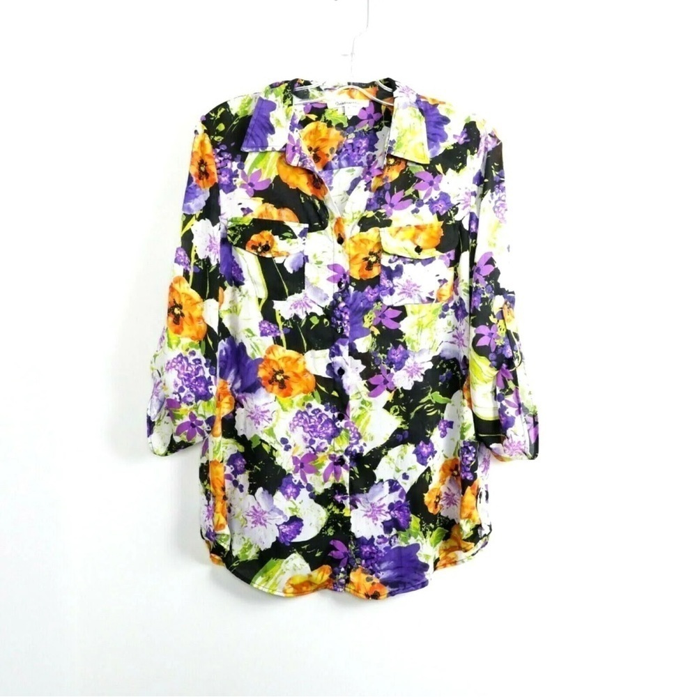 Floral print loose fit blouse colourful buttoned shirt pop of colour romantic S